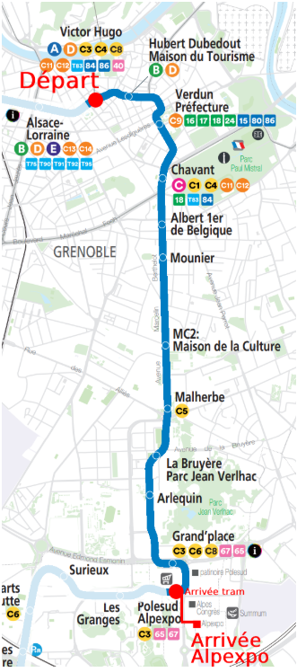 Trajet depuis le centre ville